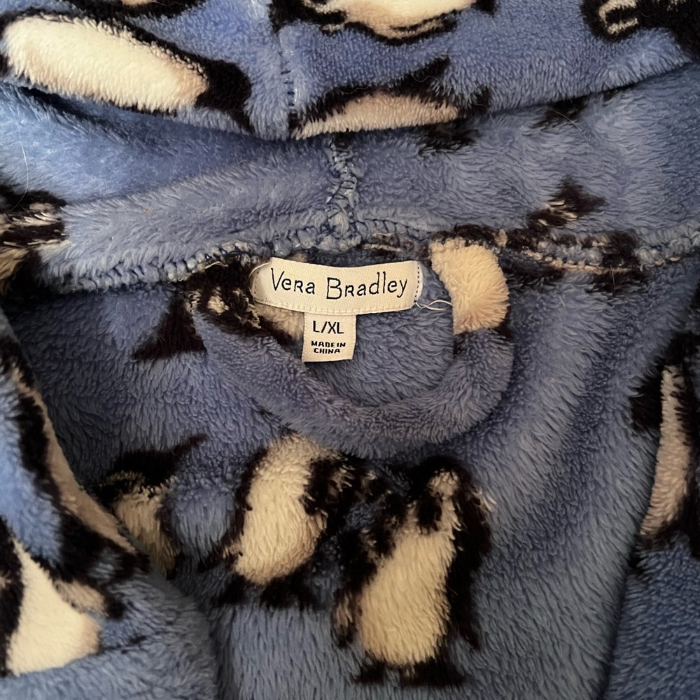 Vera Bradley Blue Penguin Hooded Plush Kids Robe - Picture 2 of 3